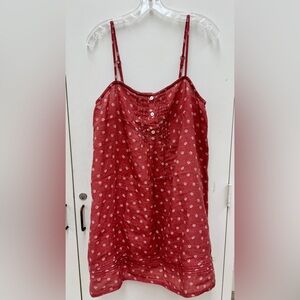 Garnet Hill Washed Linen Pintuck Red Floral Gown